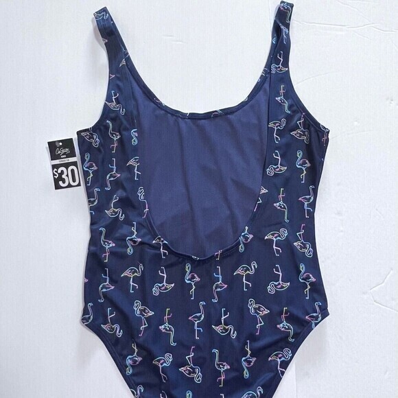 City Streets Women's One-Piece Navy-Blue Swimsuit with Neon Flamingo Print - Picture 10 of 12